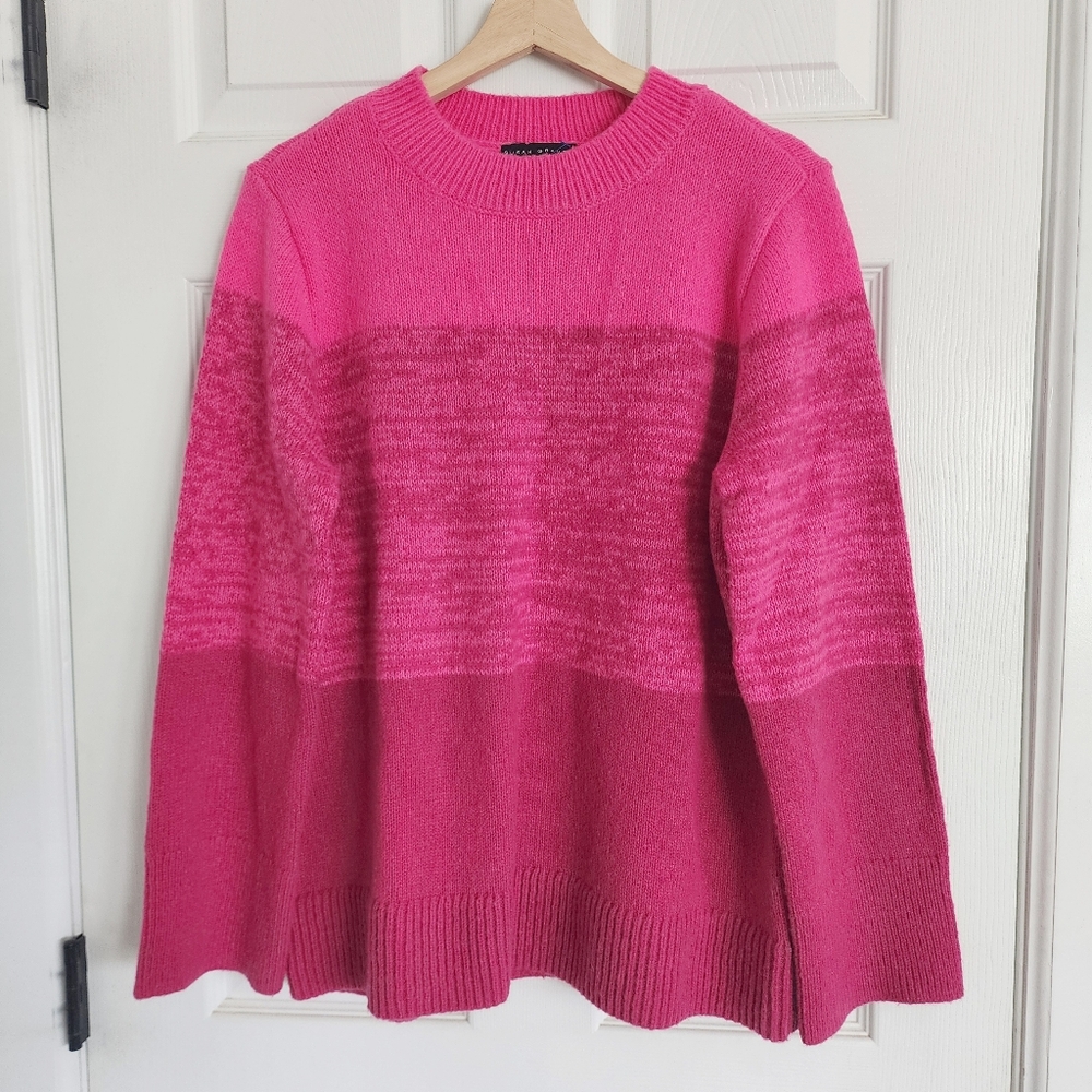 Susan Graver Weekend‎ Pink Colorblock Knit Sweater with Bell Sleeves